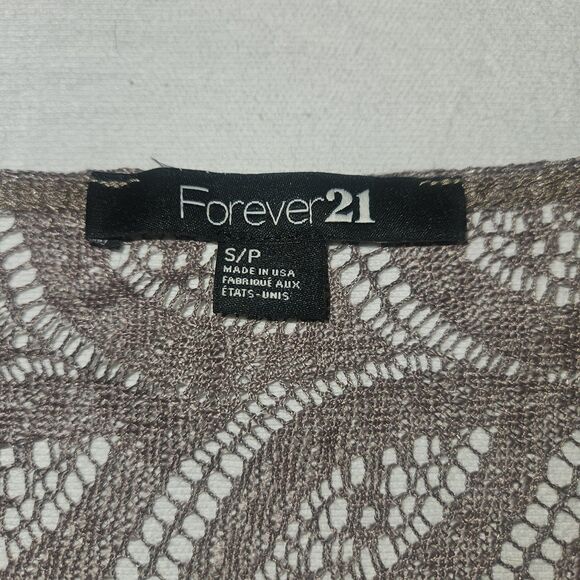 Forever 21 S Cropped Long Sleeve Lace Blouse Metallic Silver Goth Grunge Sheer - Picture 4 of 8